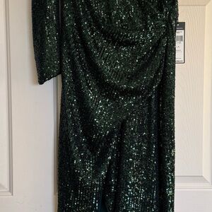 BCBGMaxAzria Dark Green Sequin Long Sleeve Dress